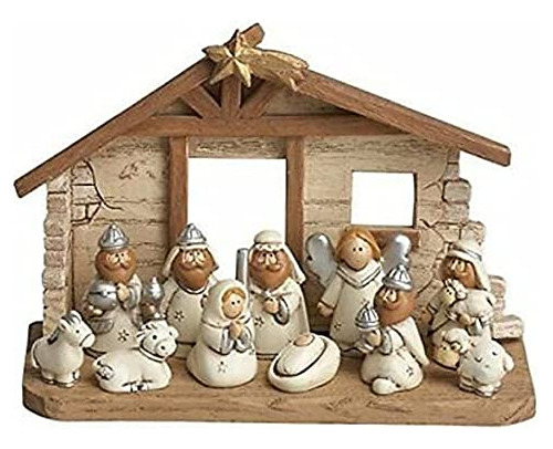 Escena De Natividad En Miniatura Con Pesebre (set De 12)