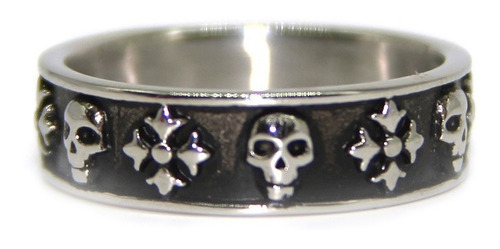 Anillo Acero Inox Plateado Calavera Cruz Flor De Liz