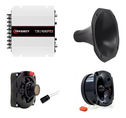 Kit Taramps Ts 400x4 + Driver Tweeter Cone Curto Capacitor