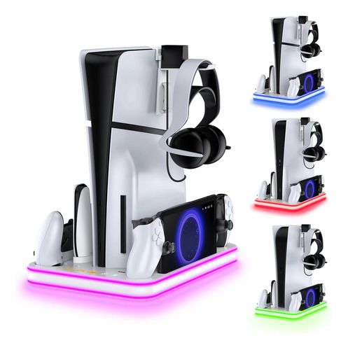 Charger Dock Ps5 Y Ps Portal - Enfriamiento Y Rgb Led