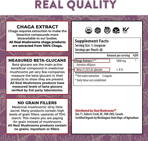 Real Mushrooms Chaga Digestive Health 60 Servings