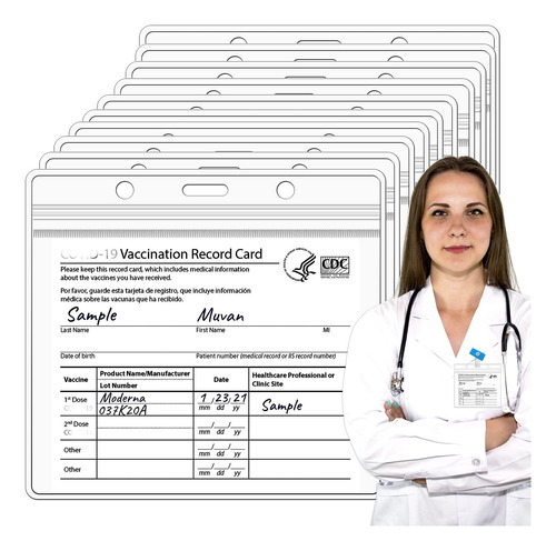 Paquete De 10 Protectores De Tarjetas De Vacunación Im...