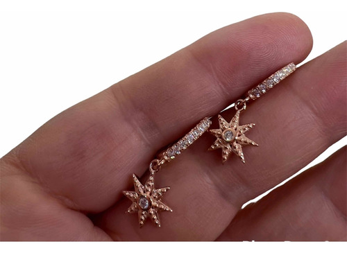 Imagen 4 de 7 de Aro Argolla Rose Con Dijes Estrella Solar.