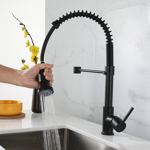 Grifo Griferia Cocina Gourmet Extensible Extraíble Rociador Acabado Mate Color Negro