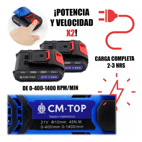Taladro Rotomartillo Eléctrico Inalámbrico 2 Batería 21v