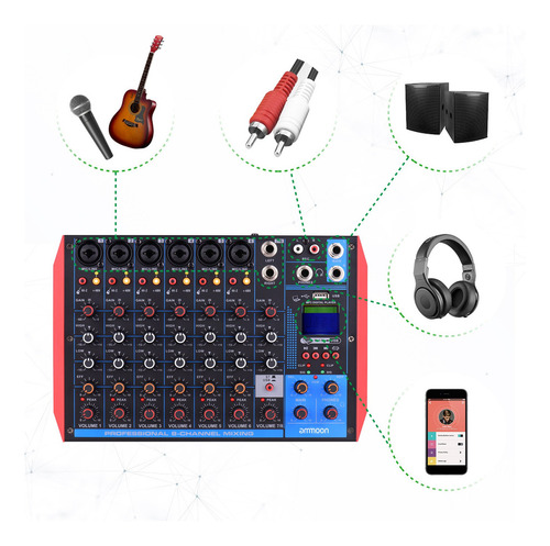 Ammoon Ag-8 - Consola De Mezcla Portátil (8 Canales, Audio D