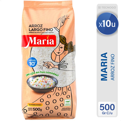 Arroz Maria Largo Fino Magia En Tus Comidas Pack X10 Unid