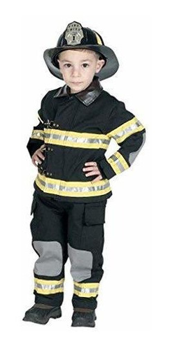 Traje Jr. Bombero Con El Casco, Tamaño 8/10 (negro).