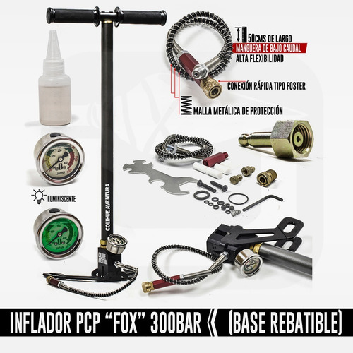 Imagen 6 de 8 de Inflador Pcp Fox 300b Patas Rebatibles + Manguera + Foster
