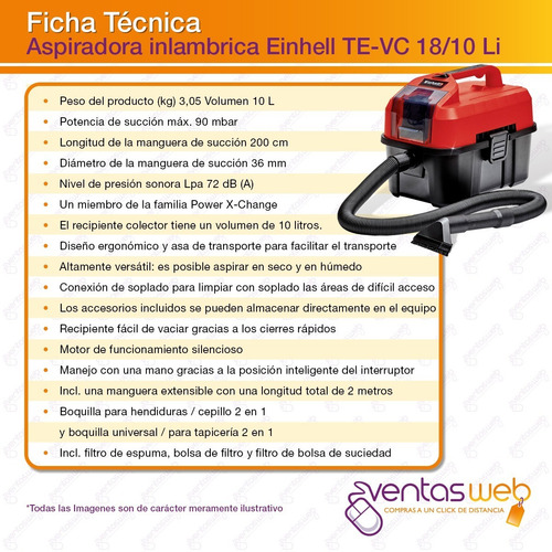 Imagen 5 de 6 de Aspiradora Inalambrica Polvo Agua Einhell Carg Bateria 18v