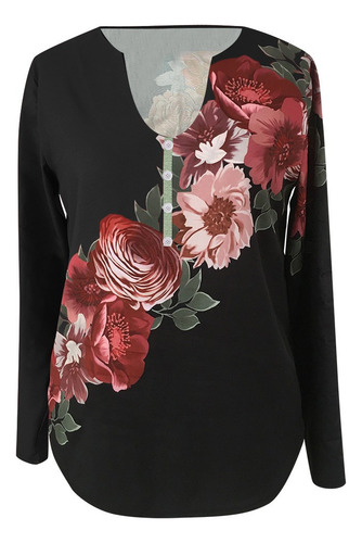 Blusa Holgada Con Estampado Floral Y Cuello En V Para Mujer