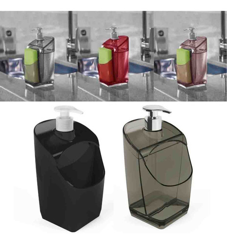 Dispenser Porta Detergente Com Suporte Para Esponja Uz Cor Preto Plástico
