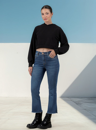 Pantalon Semi Oxford Cenitho Crop Bio Stone Con Tajo