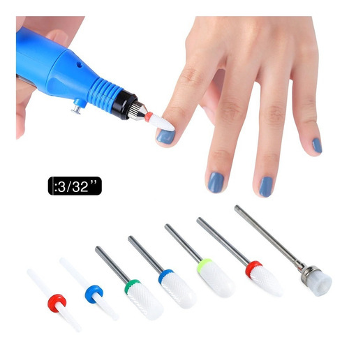 Imagen 4 de 7 de Kit Fresa Cerámica Manicura Pedicura Torno Uñas Gel Acrilico