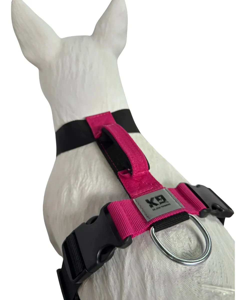 Arnés para Perro K9 Dog Trainers PRETAL ANTI TIRONES EN H tamaño L color fucsia con negro