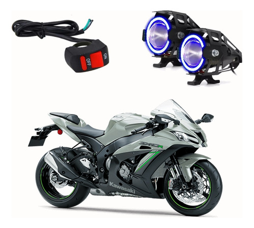 Farol Milha Angel Eye U7 Azul Moto Kawasaki Zx10 Zx 10r 2013