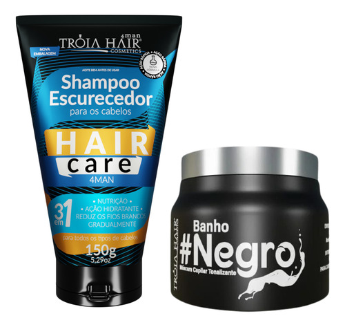 Kit Shampoo Escurecedor + Banho Negro Matizador Troia Hair