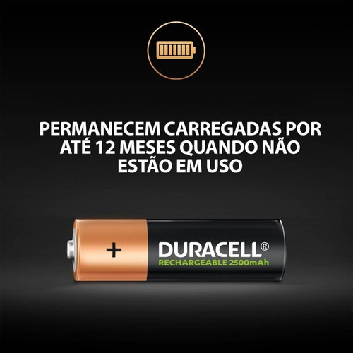 Pilha Recarregável Aa Pequena 2500mah Duracell Com 4 Un