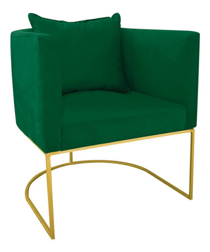 Poltrona Paola Suede Base Metálica Dourado D'rossi Cor Verde