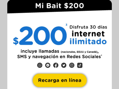 Recarga Teléfonica Bait 200 Pesos 