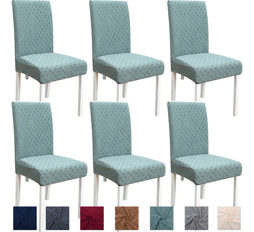 6 Fundas Elástica Silla Comedor Color Sólido Patrón Diamante Color Verde Claro Diseño De La Tela Liso