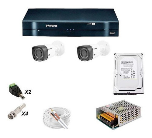 Imagem 1 de 8 de Kit Cftv 2 Câmeras E Dvr 4 Canais Intelbras E Hd 500gb