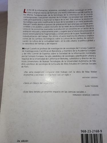 La Era De La Información La Soc Red Vol 1 Manuel Castells (Usado)