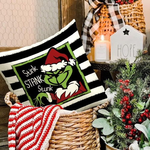 Cubiertas De Almohadas De Navidad 18x18 Feliz Navidad Grinch