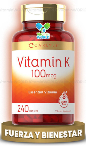 Carlyle Vitamin K 100 Mcg 240 Tabs Vitamina Escencial Sabor Sin Sabor