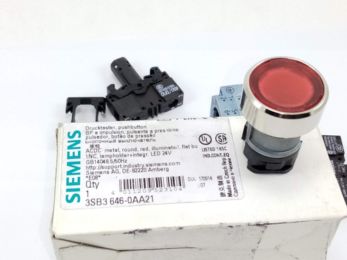 Botón Pulsador Iluminado Led Rojo Siemens 3sb3-646-0aa21