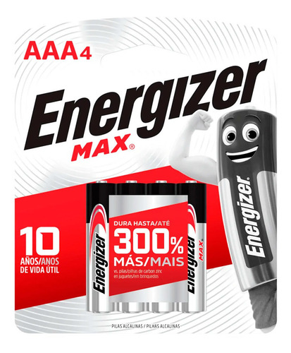 Imagen 2 de 2 de Pack De Pilas Energizer Max E92bp4 Aaa X4 Unidades