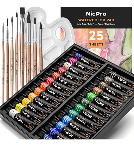  Kit De Pintura De Acuarela Con 24 Colores 8 Pinceles 