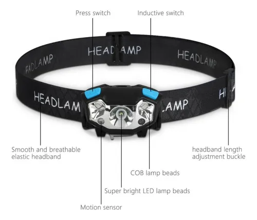 Recargables, Linterna Frontal Led De 5000, Sensor De