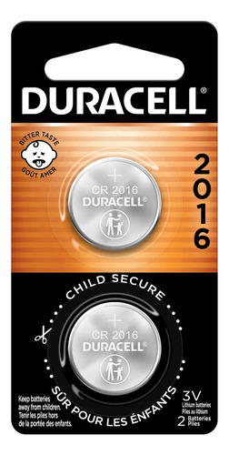 Duracell Batería Litio Cr2016 3 V, Seguridad Niños, 2 Unidad