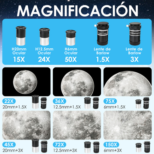 Telescopio Astronómico Profesional 70/300mm 150x Remoto Bluetooth con Adaptador para Smartphone Nasjac Blanco