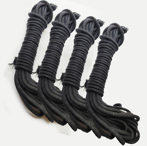 Kit 4 Cuerda Shibari Amarres 12 Metros Algodon  Suave Negro