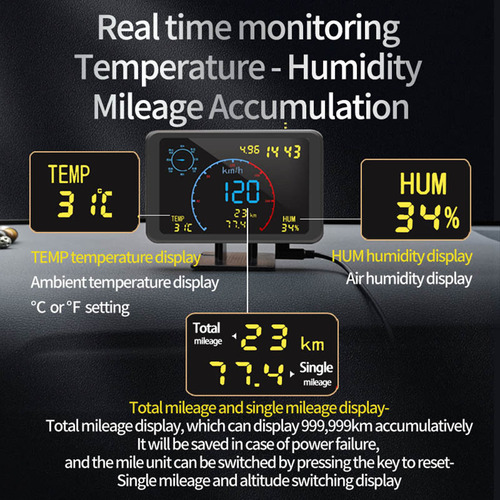 Head Up Display Gps Velocímetro Odômetro.. 7 Lcd Alarma Exc