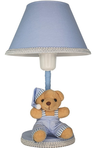 Abajur Infantil De Mesa Urso Quarto Bebê Criança Menino Cor da estrutura Azul Urso Bege