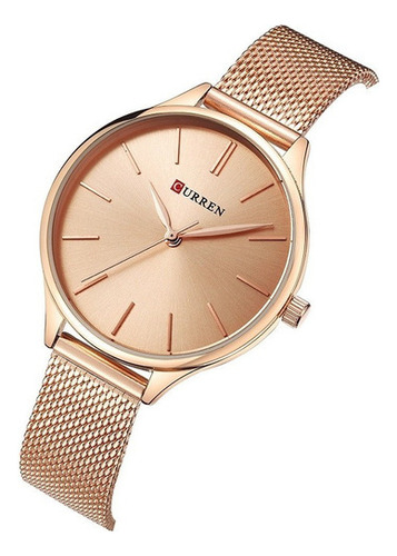 Curren Reloj Mujer Minimalista Correa Metal Malla Oro Rosa