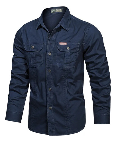 Camisa Militar De Manga Larga Con MĂșltiples Bolsillos Camisa