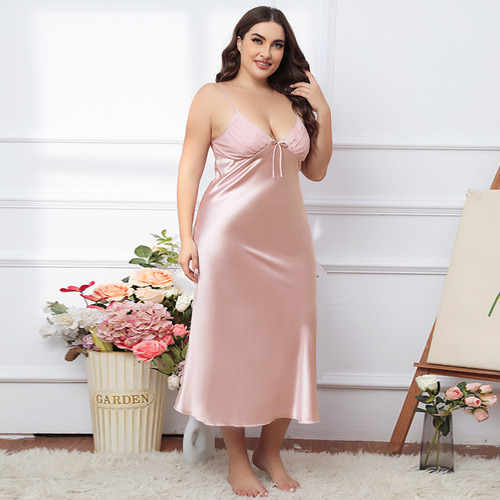 Camisole De Encaje Con Pijama De Satén Sexy De Talla Grande