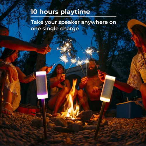 Altavoz Inalámbrico Para Exteriores Con Tiempo De Reproducción De 10 Horas, Ip66, Impermeable, A Prueba De Polvo, Resistente A La Intemperie, Con Luces Led Y Altura De Estaca Ajustable Para Uso Como