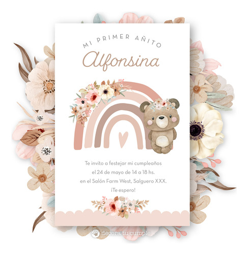 Kit Imprimible Osita Arcoiris Flores Acuarela