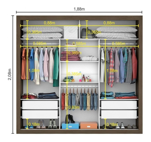 Guarda Roupa Casal Com Espelho 3 Portas De Correr Gc