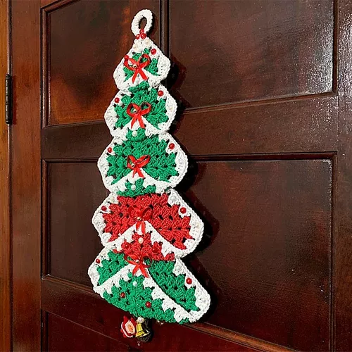 Árvore De Natal De Crochê Para Porta Enfeite Quartzo