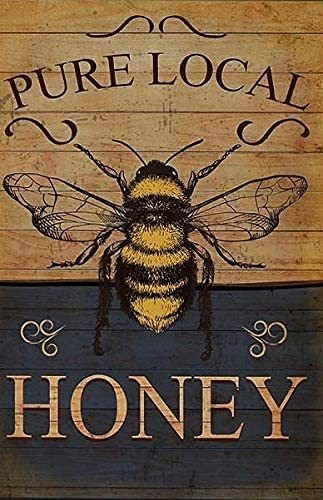 Laroom Pure Local Honey Bee Metal Tin Sign Retro Flower Anim