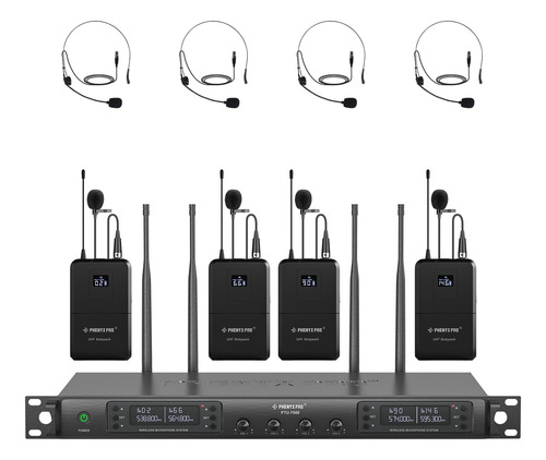 Sistema De Micrófono Inalámbrico De 4 Canales Uhf Con Auricu Negro