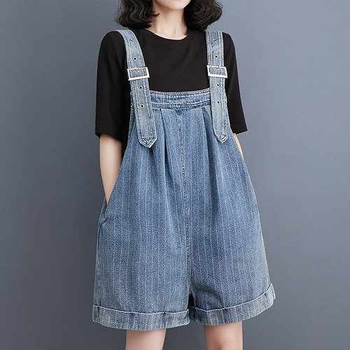 Mono Corto De Mezclilla Con Doble Bolsillo Para Mujer, Talla