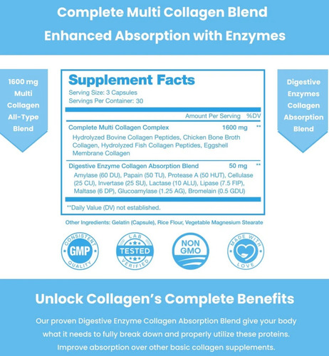 Nutra Champs Collagen Multi Type Complex - 60 Cápsulas Sin Sabor
