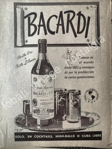 Cartel Retro Ron Bacardi 1942 Ante La Segunda Guerra Mundial